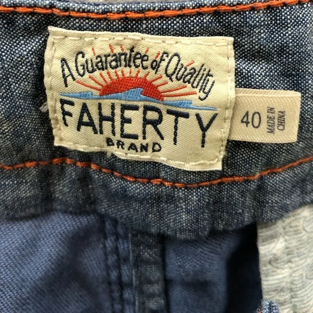 Faherty Mens Shorts Size 40 Chino Casual Linen Blend Relaxed Drawcord Blue